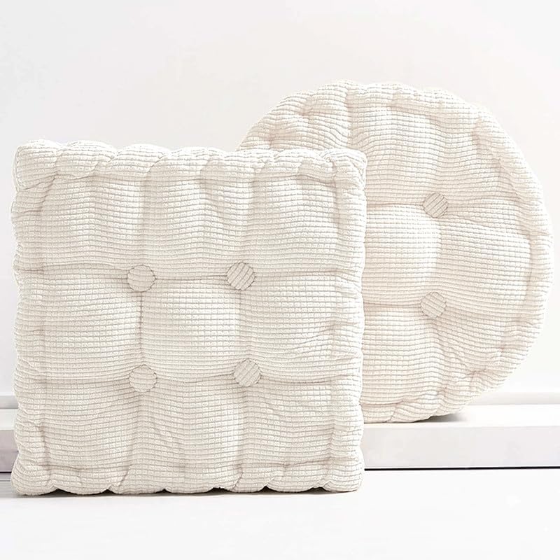 Gfobip Meditation Floor Pillow Set of 2 Large Square and Round Floor Cushions for Adults White Corduroy Floor Seat Pillows Cushion for Living Room Balcony Tatami Yoga,18x18 Inch - Image 1